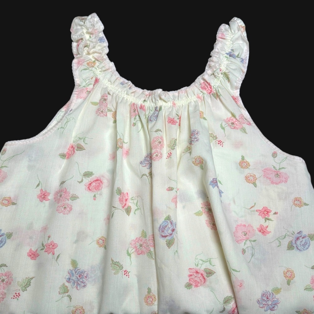 Vintage Miss Elaine Nightgown L Floral Ruffle Sleeveless B Altman Tags ILGWU USA - Picture 2 of 12